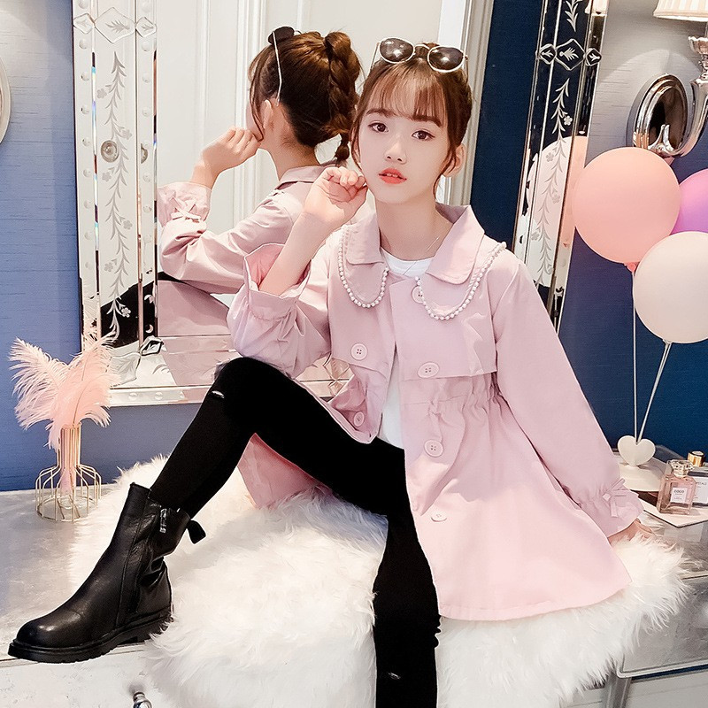 4-14 éves korig gyöngyös hajtókás lányok kabát tavaszi ősz koreai gyerek dzseki új divat szélvédő felsőruházat gyermek új ruházat