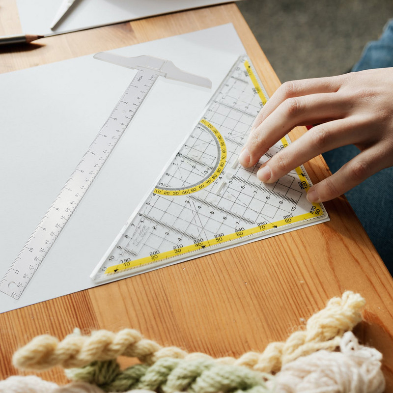 Ravnalo od 2 komada Profesionalni T oblik studentskog dizajna Mjerni alat Plastična ravnala Prozirni okvir T-kvadrat Pribor za crtanje Sklopivi