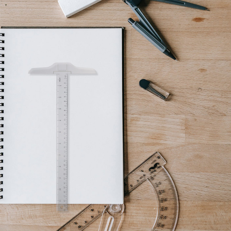 Ravnalo od 2 komada Profesionalni T oblik studentskog dizajna Mjerni alat Plastična ravnala Prozirni okvir T-kvadrat Pribor za crtanje Sklopivi