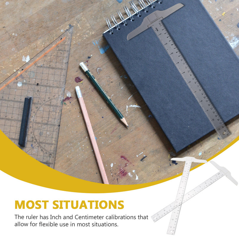 Ravnalo od 2 komada Profesionalni T oblik studentskog dizajna Mjerni alat Plastična ravnala Prozirni okvir T-kvadrat Pribor za crtanje Sklopivi