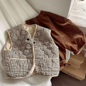 Елегантна черна карирана жилетка с подплата за мъже, жени, деца 2024 г. Есен/зима, сезонно облекло, жилетка със средна дължина