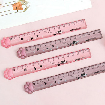15cm Cute Paw Ruler kawai Kitties Акрилна пластмаса Право измервателно правило Инструмент за геометрия на маркери Офис, училищни канцеларски материали