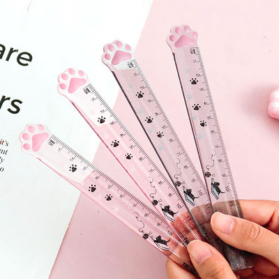 15cm Cute Paw Ruler kawai Kitties Акрилна пластмаса Право измервателно правило Инструмент за геометрия на маркери Офис, училищни канцеларски материали