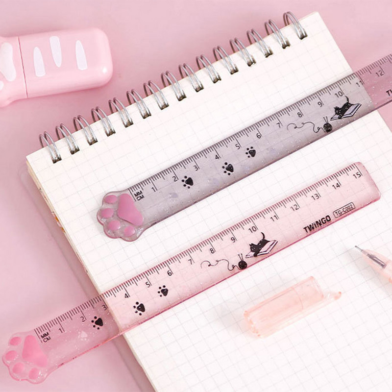 15 cm-es aranyos mancs vonalzó kawai cicák akril műanyag egyenes mérővonal Könyvjelző geometriai eszköz Irodai iskolai írószer