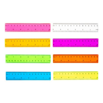 8 бр. 15CM цветна прозрачна линийка Пластмасови линийки Права нечуплива линийка Математически пособия Инструменти за измерване на училищен офис