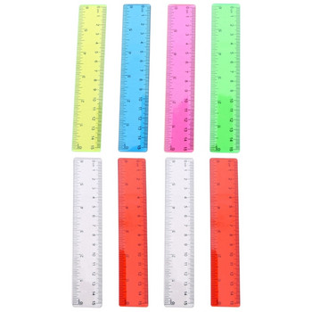 8 бр. 15CM цветна прозрачна линийка Пластмасови линийки Права нечуплива линийка Математически пособия Инструменти за измерване на училищен офис