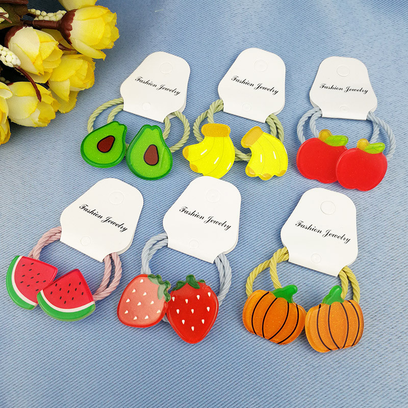 2бр. Сладки плодове, зеленчуци, банан, диня, еластични ленти за коса, деца, деца, въжета, аксесоари за коса, държач за опашка