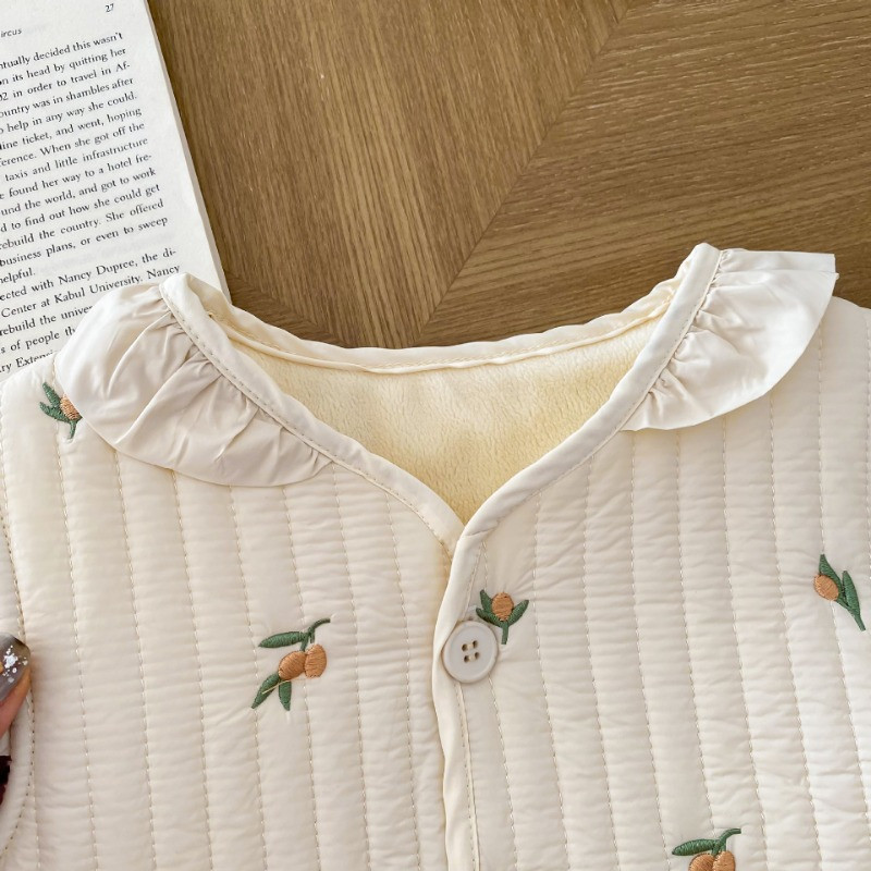 Zima 2023., prošiveni topli prsluk za djevojčice, kaput bez rukava s cvjetnim vezom, dječja podstava, prsluk od flisa
