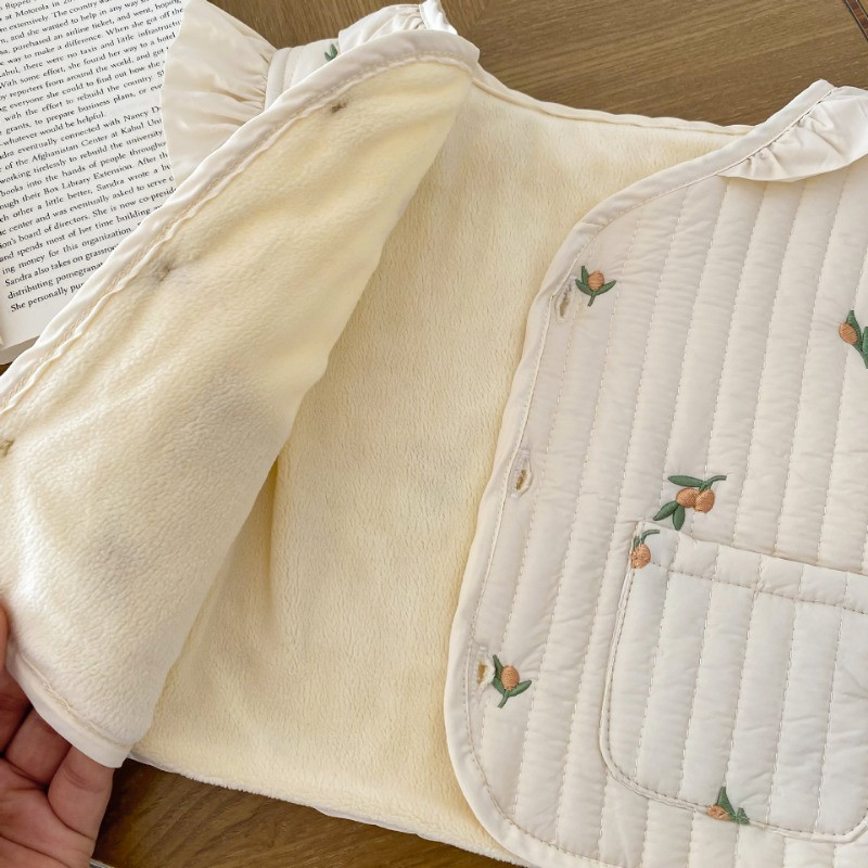 Zima 2023., prošiveni topli prsluk za djevojčice, kaput bez rukava s cvjetnim vezom, dječja podstava, prsluk od flisa