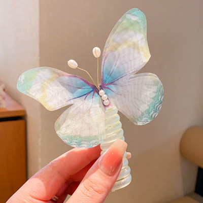 Моден плат Пеперуда Телефонна линия Пръстен за коса Цветни щипки за коса Конска опашка Гумени ленти за коса Аксесоари за коса Деца Момичета