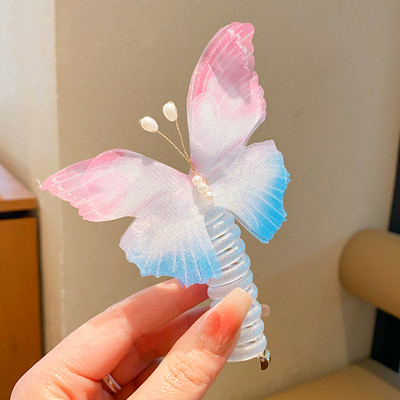 Моден плат Пеперуда Телефонна линия Пръстен за коса Цветни щипки за коса Конска опашка Гумени ленти за коса Аксесоари за коса Деца Момичета