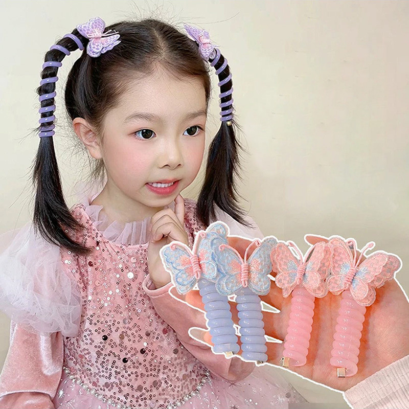 Моден плат Пеперуда Телефонна линия Пръстен за коса Цветни щипки за коса Конска опашка Гумени ленти за коса Аксесоари за коса Деца Момичета