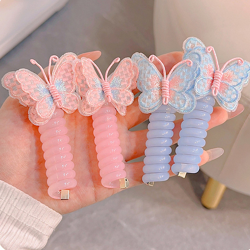 Моден плат Пеперуда Телефонна линия Пръстен за коса Цветни щипки за коса Конска опашка Гумени ленти за коса Аксесоари за коса Деца Момичета