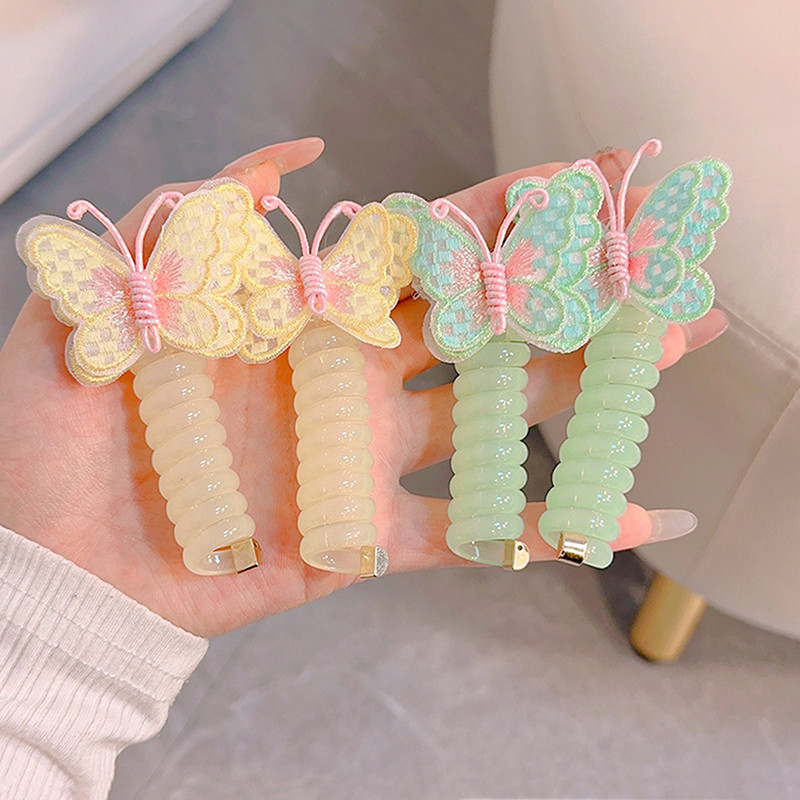 Моден плат Пеперуда Телефонна линия Пръстен за коса Цветни щипки за коса Конска опашка Гумени ленти за коса Аксесоари за коса Деца Момичета