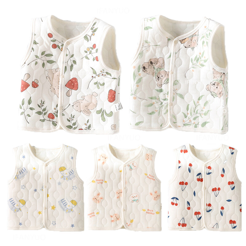 Újszülött baba ujjatlan mellények pamut párnázott gyerekek tavaszi meleg kardigán dzseki csecsemő aranyos rajzfilm polár szélálló téli ruhák