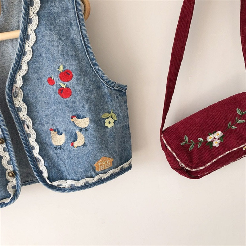 Βρεφικά και κορίτσια Γλυκά κεντημένα Εργασία με μονόστηθο τζιν γιλέκο σχολικό παιδικό γιλέκο Παιδικό μπλουζάκι για 1-10 ετών