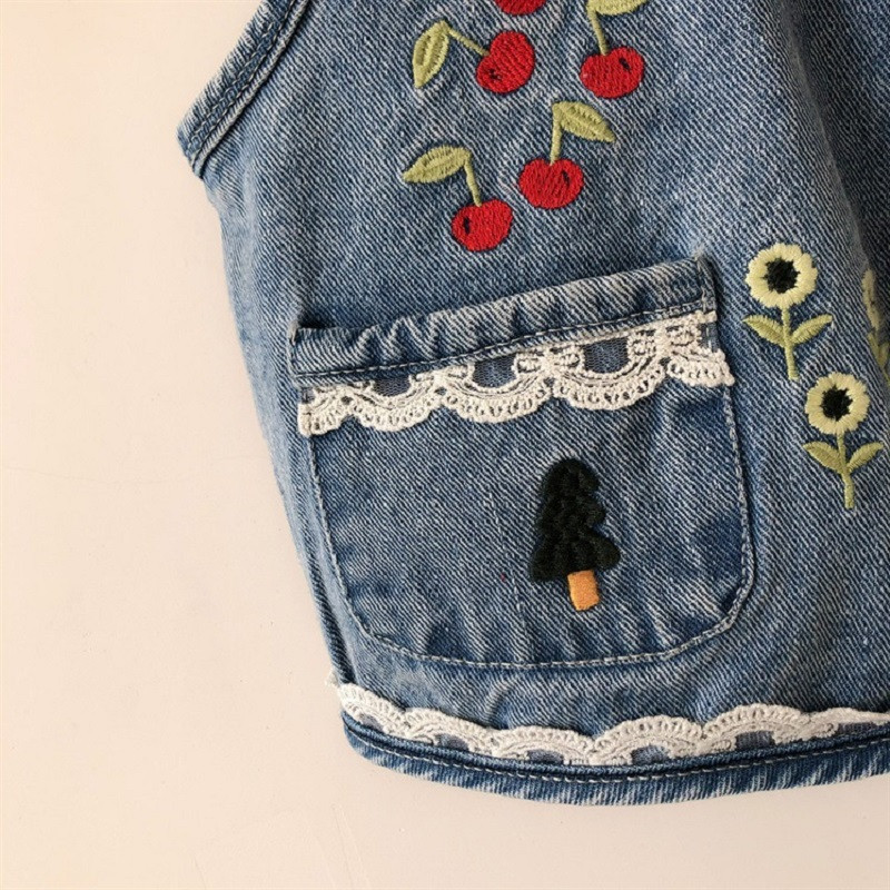 Βρεφικά και κορίτσια Γλυκά κεντημένα Εργασία με μονόστηθο τζιν γιλέκο σχολικό παιδικό γιλέκο Παιδικό μπλουζάκι για 1-10 ετών