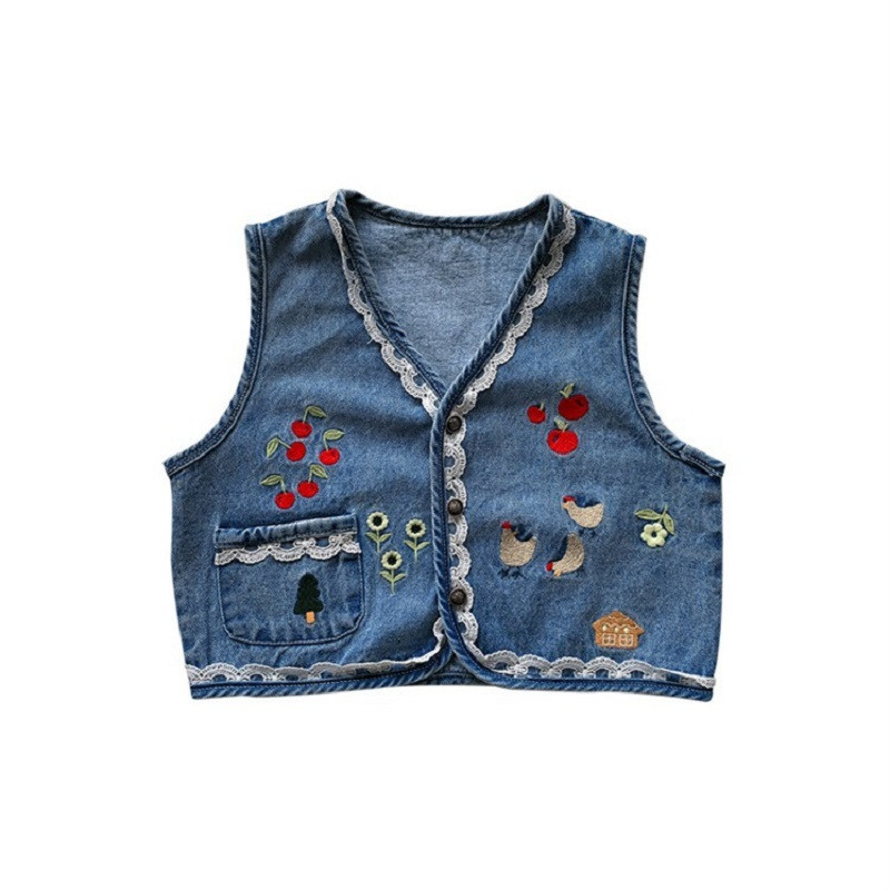Βρεφικά και κορίτσια Γλυκά κεντημένα Εργασία με μονόστηθο τζιν γιλέκο σχολικό παιδικό γιλέκο Παιδικό μπλουζάκι για 1-10 ετών