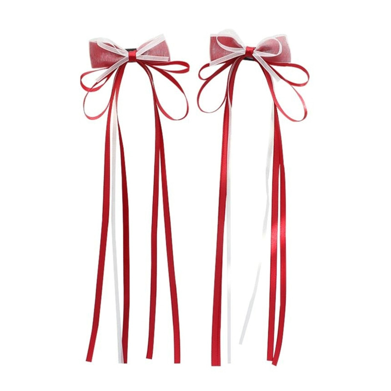 2024 Παιδικές φουρκέτες με μακριά κορδέλα με φιόγκο Νέα κορεάτικα γλυκά κοριτσάκια με φούντα κλιπ για τα μαλλιά Κομψά πλεκτά κλιπ μαλλιών Αξεσουάρ μαλλιών