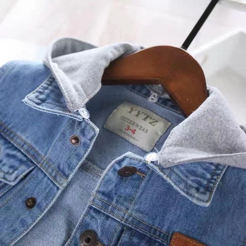 Kišenės be rankovių, viena krūtinė berniukų mergaičių liemenė madinga vaikiška džinsinė liemenė su gobtuvu Universali vaikiška talpykla 3–12 m.