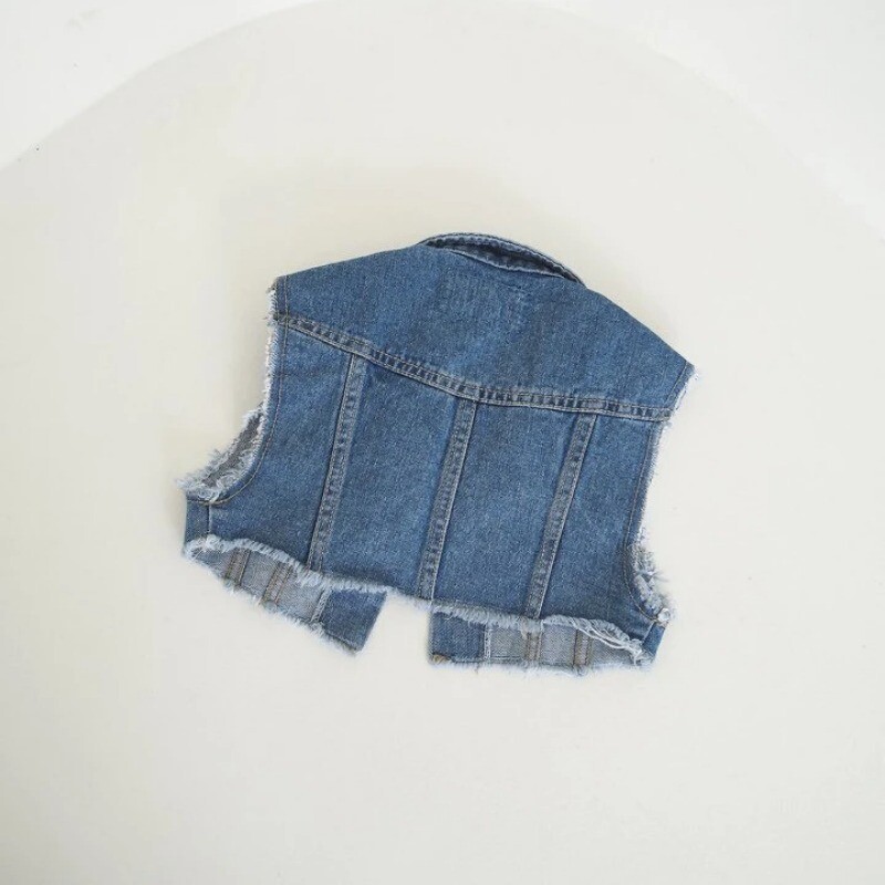 Дънкова жилетка за бебета и момичета Детско горно облекло Пролетно дънково яке без ръкави Горно облекло Жилетка за малко дете Детски летни палта с пискюли