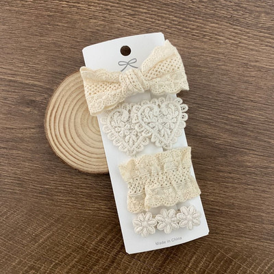 4 бр. Дантелена щипка за коса с плат принцеса Подаръци Сладки шноли с лък с цветя Шапки Аксесоари за коса Бели фиби за коса Момичета