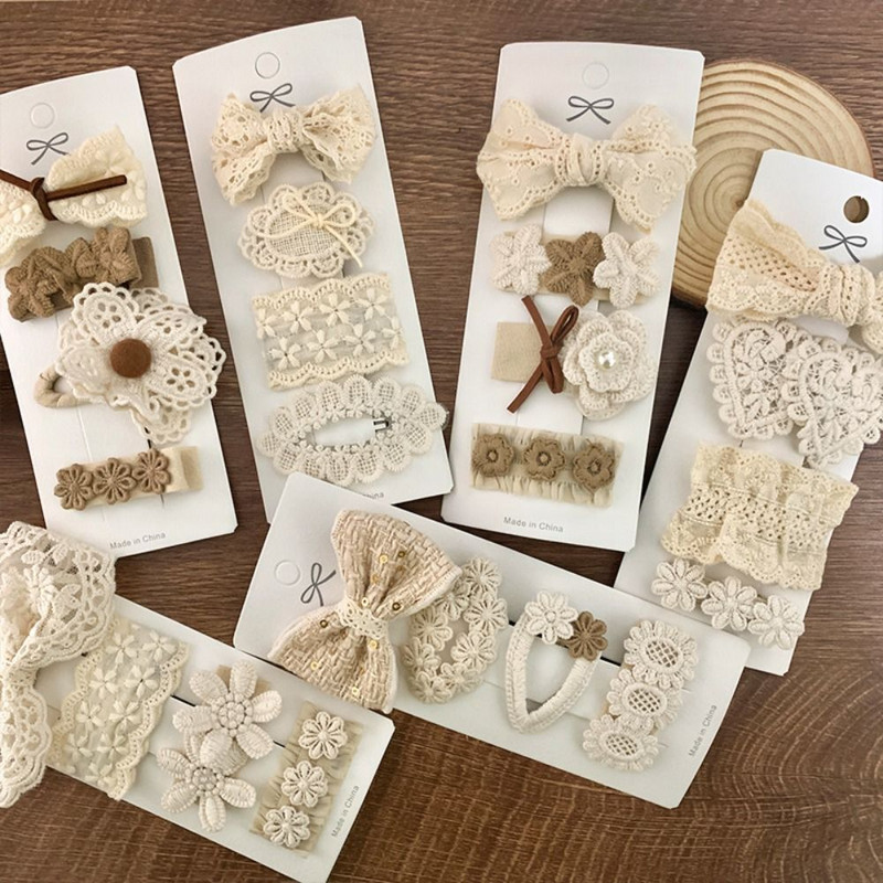 4 бр. Дантелена щипка за коса с плат принцеса Подаръци Сладки шноли с лък с цветя Шапки Аксесоари за коса Бели фиби за коса Момичета