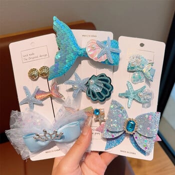 3 τμχ Παγιέτα Fish Tail Starfish Mermaid Princess Hair Clip Creative Shell Bow Bangs φουρκέτα Παιδικά αξεσουάρ μαλλιών για κορίτσια