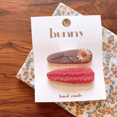 Нови щипки за коса за бебета и момичета Детска есенна бродерия, фиби с цветя, овална плетена тъкан, покрита с корейски деца, прекрасни вълнени шапки