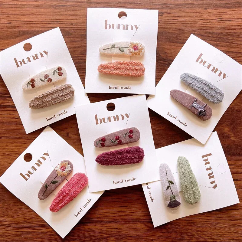 Нови щипки за коса за бебета и момичета Детска есенна бродерия, фиби с цветя, овална плетена тъкан, покрита с корейски деца, прекрасни вълнени шапки