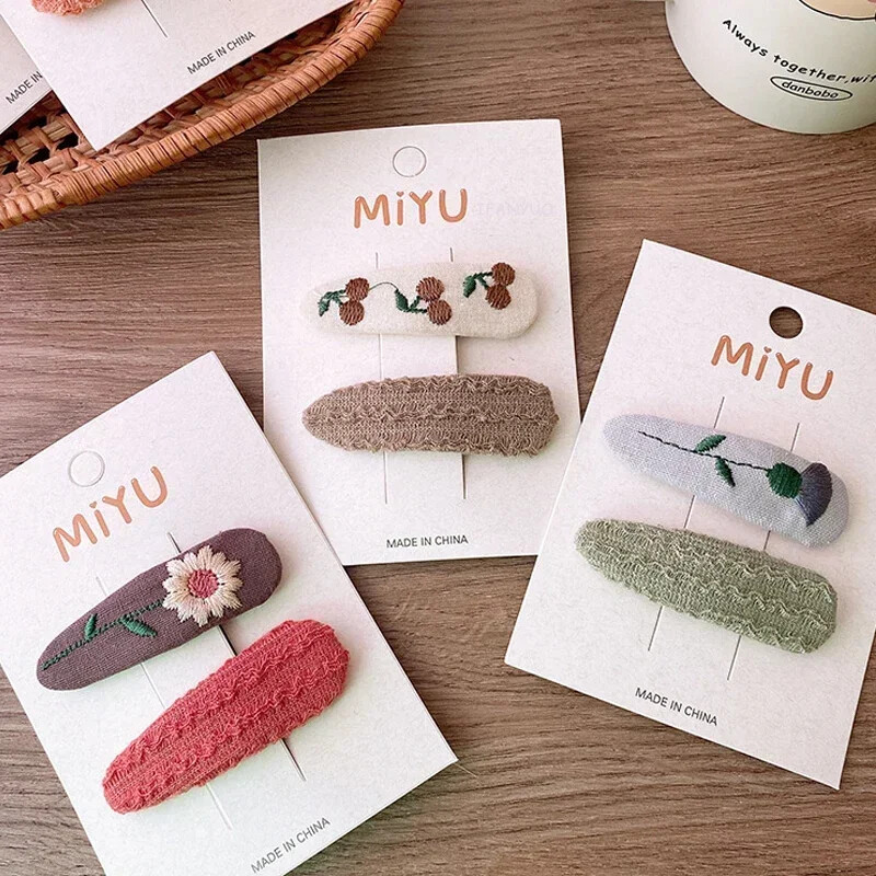 Нови щипки за коса за бебета и момичета Детска есенна бродерия, фиби с цветя, овална плетена тъкан, покрита с корейски деца, прекрасни вълнени шапки