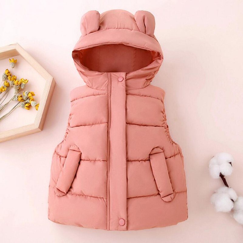 Пухена жилетка за момичета Детско яке без ръкави Бебешко модно връхно облекло с уши Жилетка с качулка за момчета Момичета Дрехи за малко дете Палто