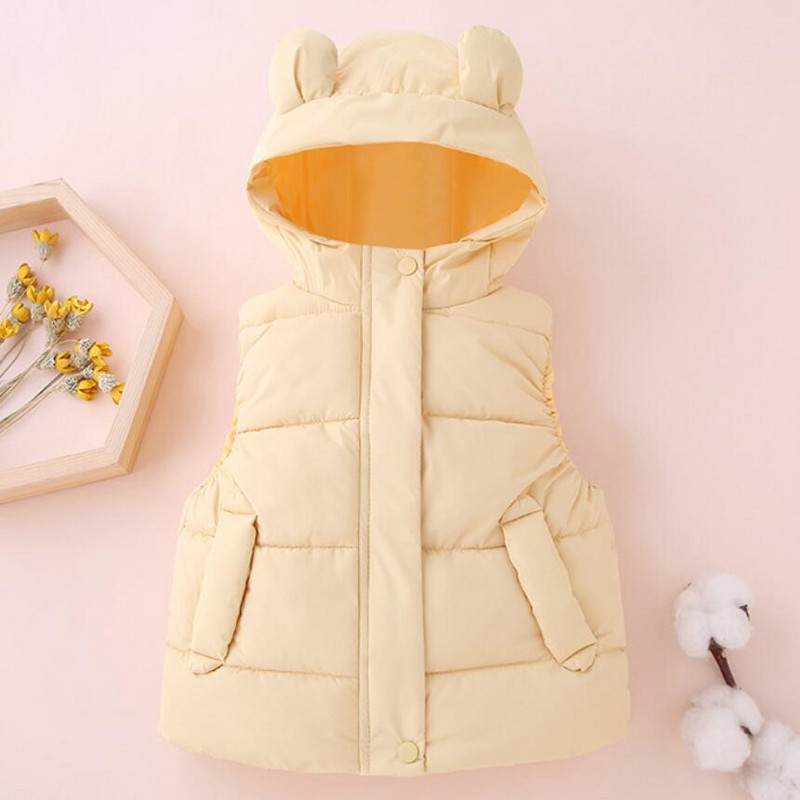 Пухена жилетка за момичета Детско яке без ръкави Бебешко модно връхно облекло с уши Жилетка с качулка за момчета Момичета Дрехи за малко дете Палто