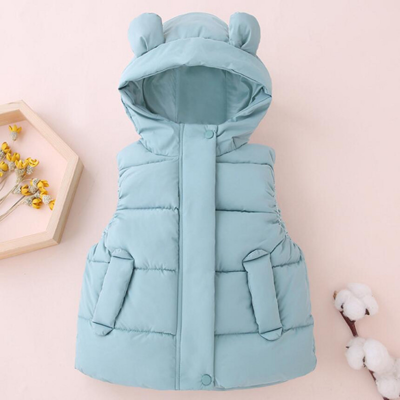 Пухена жилетка за момичета Детско яке без ръкави Бебешко модно връхно облекло с уши Жилетка с качулка за момчета Момичета Дрехи за малко дете Палто