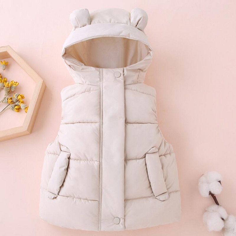 Пухена жилетка за момичета Детско яке без ръкави Бебешко модно връхно облекло с уши Жилетка с качулка за момчета Момичета Дрехи за малко дете Палто