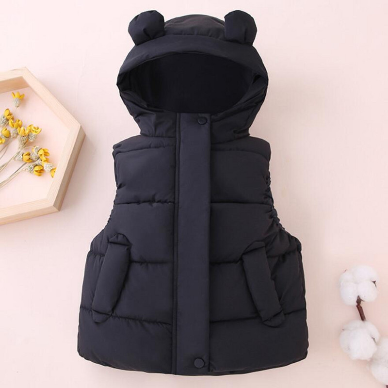 Пухена жилетка за момичета Детско яке без ръкави Бебешко модно връхно облекло с уши Жилетка с качулка за момчета Момичета Дрехи за малко дете Палто