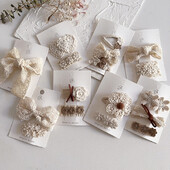 2бр. Дантелени щипки за коса с цветя Принцеса Щипки за коса с лък за момиченце Бели корейски щипки за коса за новородени Аксесоари за коса Детски щипки за коса