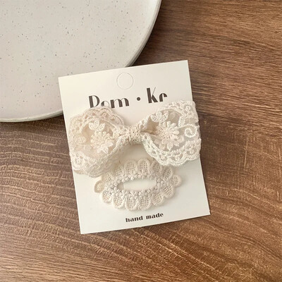 2бр. Дантелени щипки за коса с цветя Принцеса Щипки за коса с лък за момиченце Бели корейски щипки за коса за новородени Аксесоари за коса Детски щипки за коса