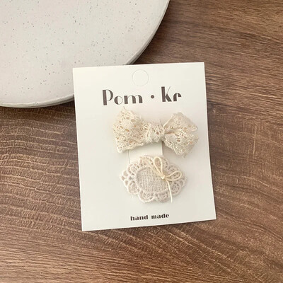 2бр. Дантелени щипки за коса с цветя Принцеса Щипки за коса с лък за момиченце Бели корейски щипки за коса за новородени Аксесоари за коса Детски щипки за коса