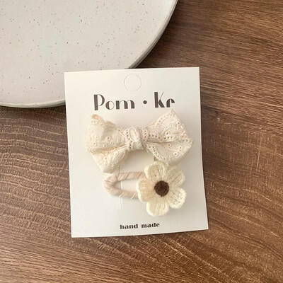 2бр. Дантелени щипки за коса с цветя Принцеса Щипки за коса с лък за момиченце Бели корейски щипки за коса за новородени Аксесоари за коса Детски щипки за коса