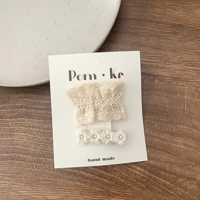 2бр. Дантелени щипки за коса с цветя Принцеса Щипки за коса с лък за момиченце Бели корейски щипки за коса за новородени Аксесоари за коса Детски щипки за коса