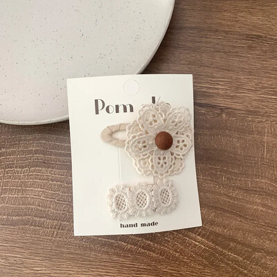 2бр. Дантелени щипки за коса с цветя Принцеса Щипки за коса с лък за момиченце Бели корейски щипки за коса за новородени Аксесоари за коса Детски щипки за коса