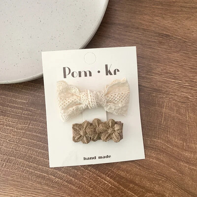 2бр. Дантелени щипки за коса с цветя Принцеса Щипки за коса с лък за момиченце Бели корейски щипки за коса за новородени Аксесоари за коса Детски щипки за коса