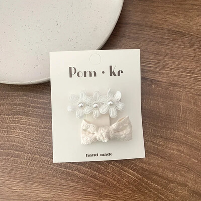 2бр. Дантелени щипки за коса с цветя Принцеса Щипки за коса с лък за момиченце Бели корейски щипки за коса за новородени Аксесоари за коса Детски щипки за коса