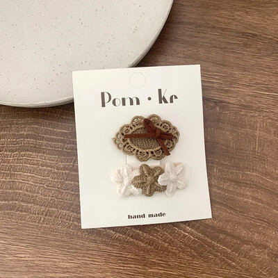 2бр. Дантелени щипки за коса с цветя Принцеса Щипки за коса с лък за момиченце Бели корейски щипки за коса за новородени Аксесоари за коса Детски щипки за коса