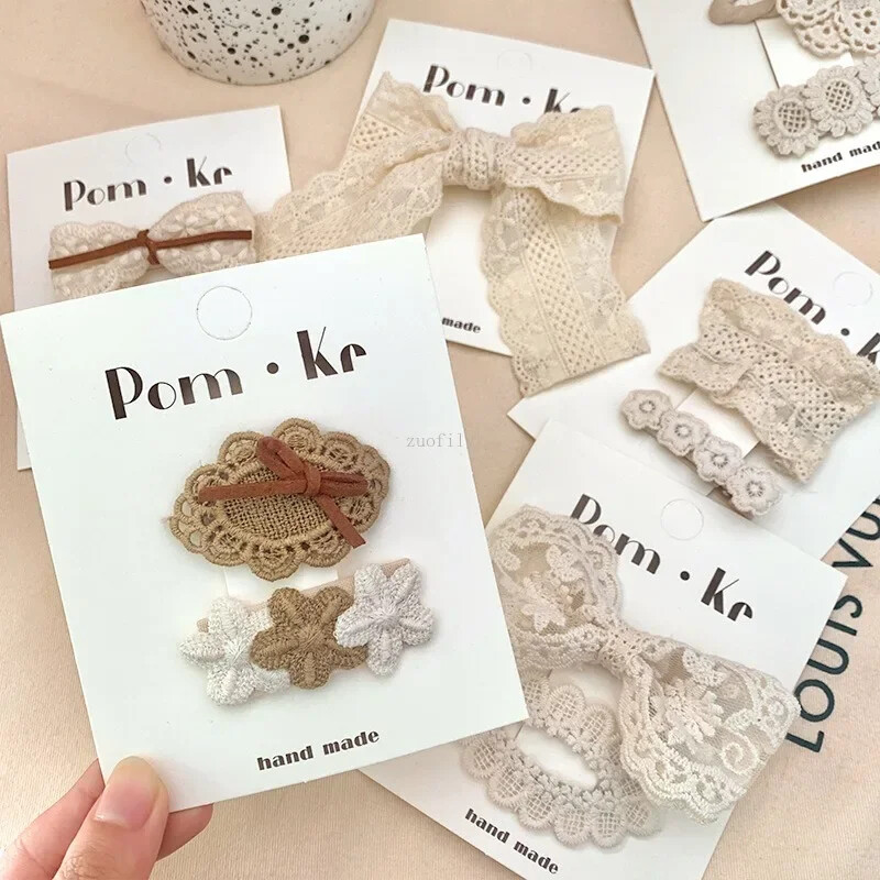 2бр. Дантелени щипки за коса с цветя Принцеса Щипки за коса с лък за момиченце Бели корейски щипки за коса за новородени Аксесоари за коса Детски щипки за коса