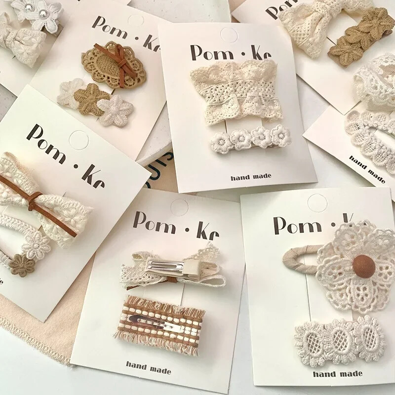 2бр. Дантелени щипки за коса с цветя Принцеса Щипки за коса с лък за момиченце Бели корейски щипки за коса за новородени Аксесоари за коса Детски щипки за коса