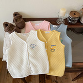 2024 tavaszi őszi gyerek lány mellény, pamut párnázott Argyle gyerek lány pulóver, ujjatlan tömör betűkkel nyomtatott gyerek lány felsőruházat kabát