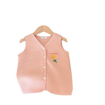 2024 Пролет Есен Детска жилетка с памучна подплата Argyle Детски пуловер за момиче без ръкави Едноцветен печат с букви Палто за момичета
