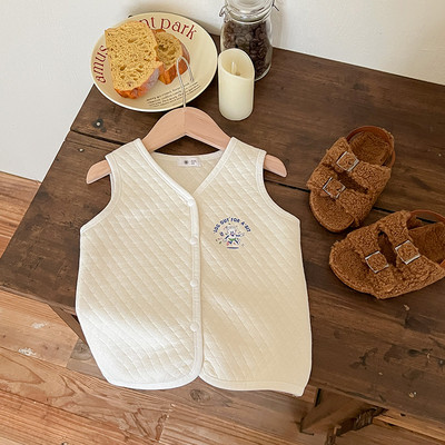 2024 tavaszi őszi gyerek lány mellény, pamut párnázott Argyle gyerek lány pulóver, ujjatlan tömör betűkkel nyomtatott gyerek lány felsőruházat kabát